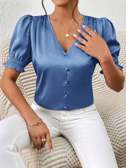 Ari | Women’s Puff Sleeve Button Blouse