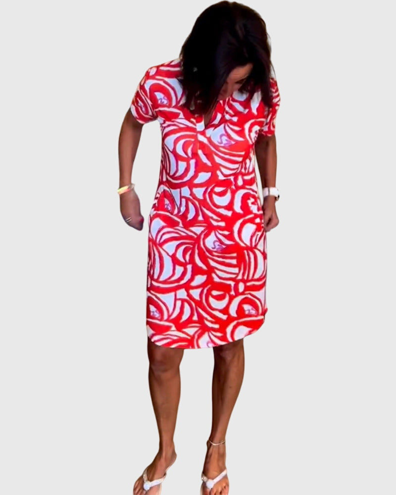 Virexa | Printed Short Sleeve Shift Mini Dress
