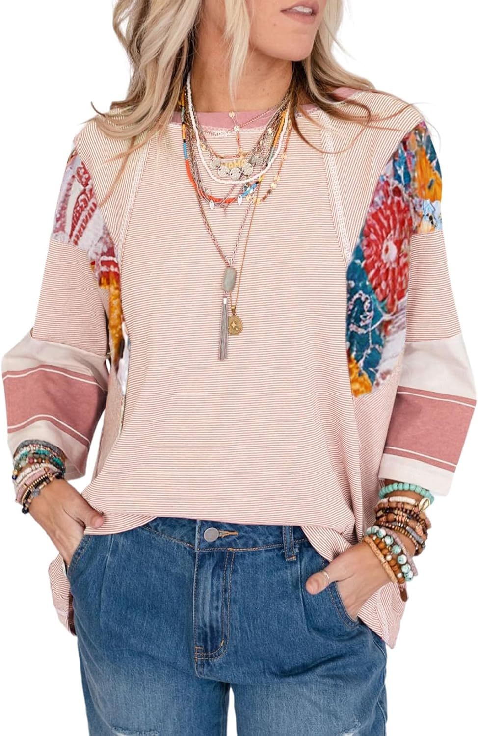 Marivelle | Women’s Striped Patchwork Casual Top