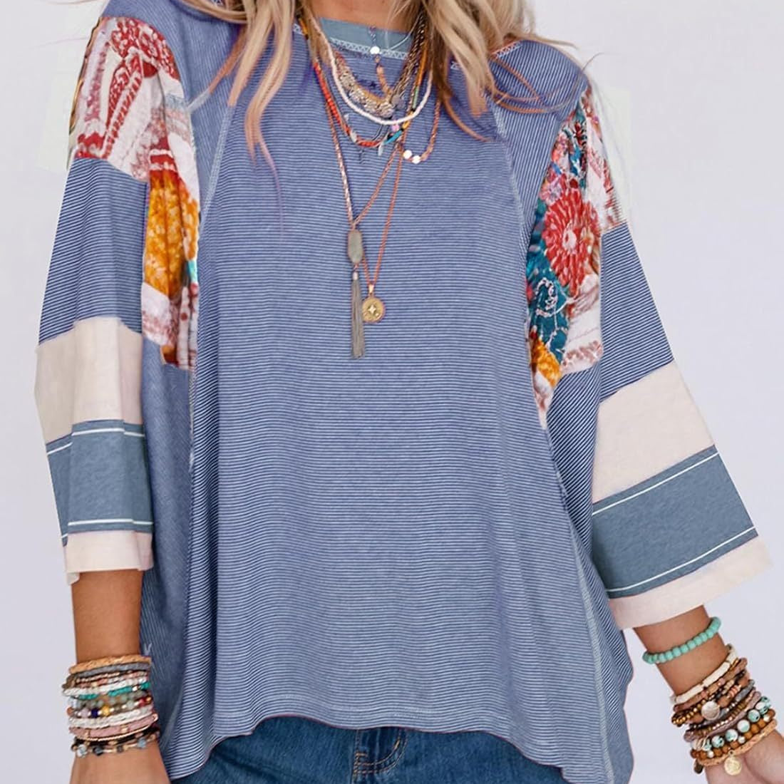Marivelle | Women’s Striped Patchwork Casual Top