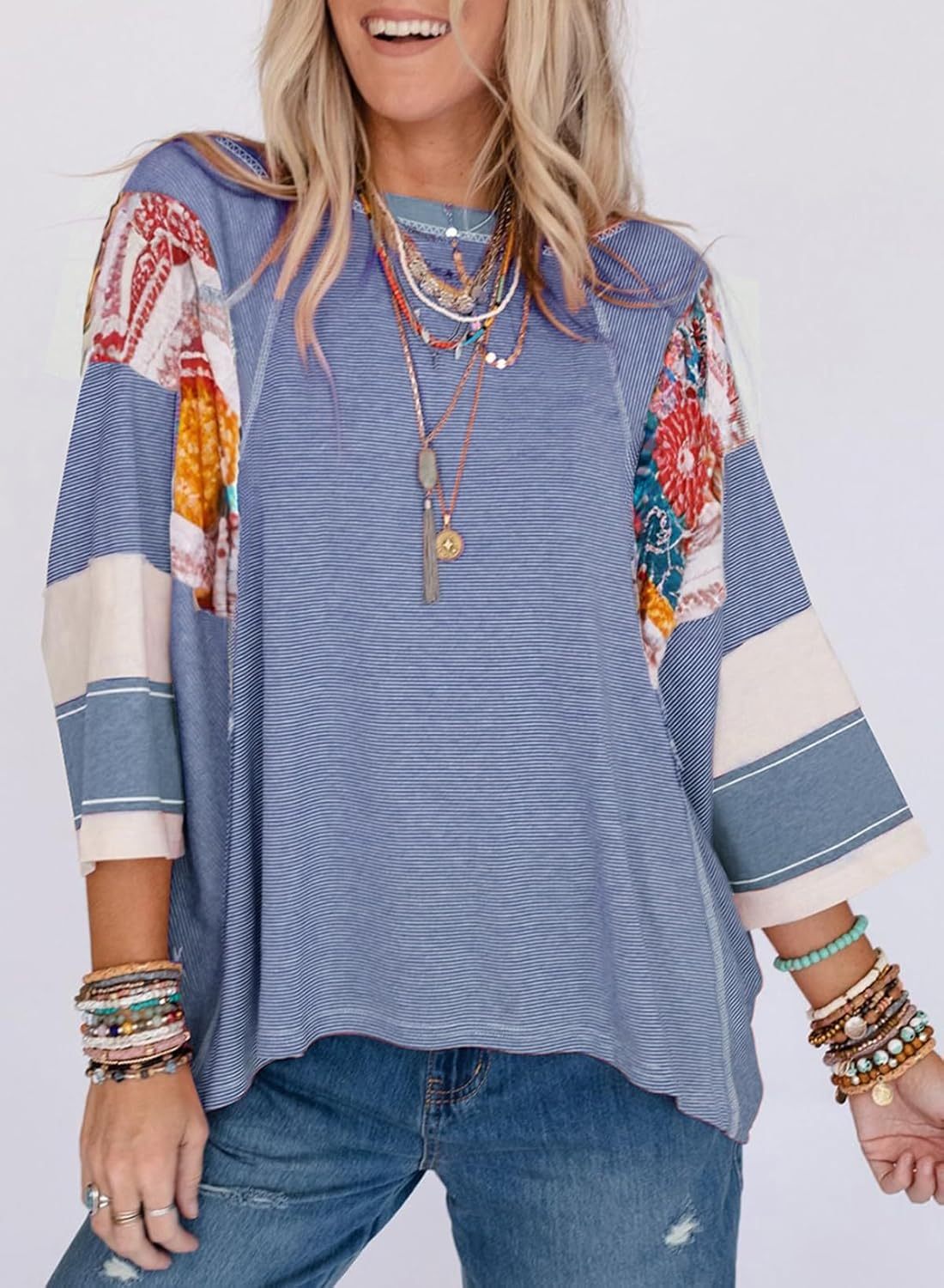 Marivelle | Women’s Striped Patchwork Casual Top