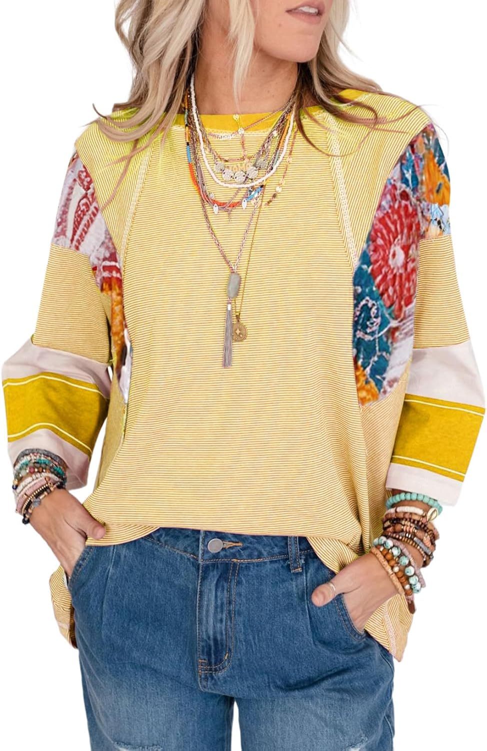 Marivelle | Women’s Striped Patchwork Casual Top