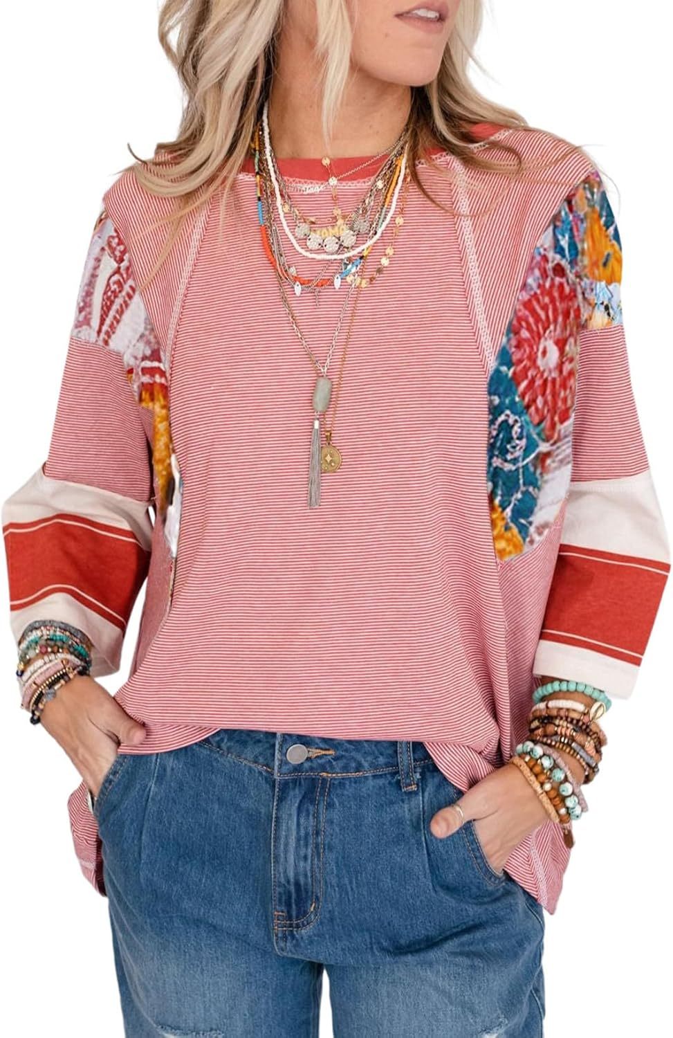 Marivelle | Women’s Striped Patchwork Casual Top