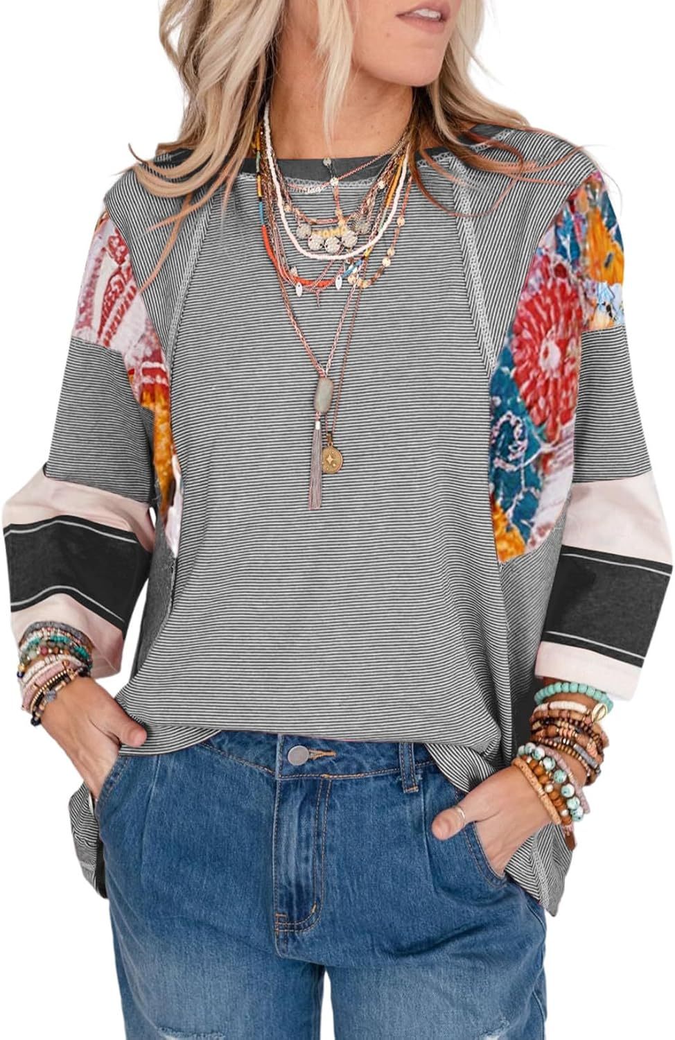 Marivelle | Women’s Striped Patchwork Casual Top