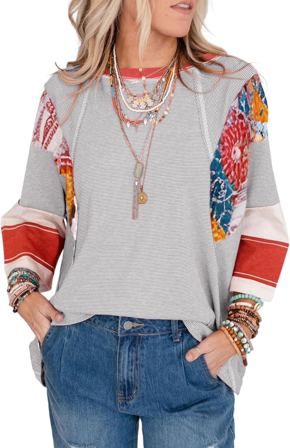 Marivelle | Women’s Striped Patchwork Casual Top