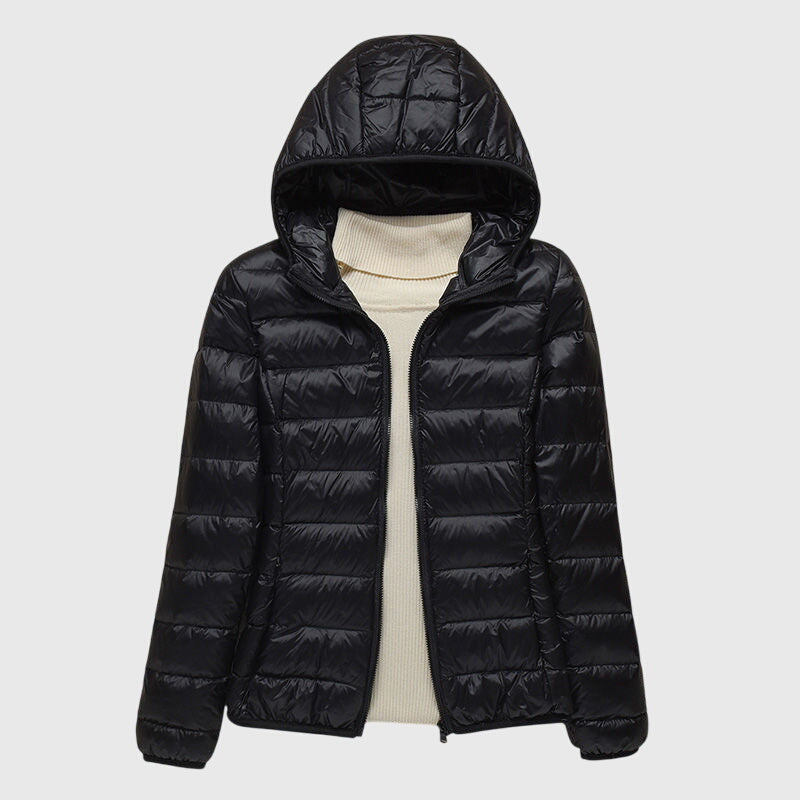 Women’s Hooded Zip-Up Puffer Jacket – Lightweight Everyday Outerwear