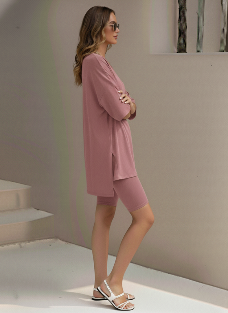 Women’s 2 Piece Summer Set Light – Loose Top and Biker Shorts