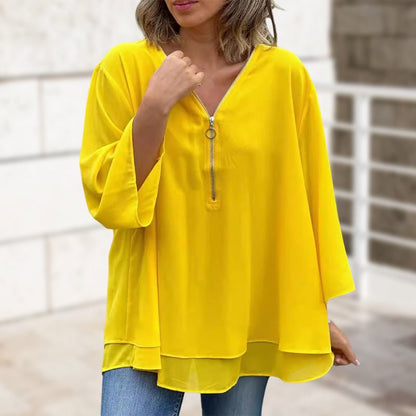 Solmira | Women’s Relaxed Zip Front Tunic Blouse