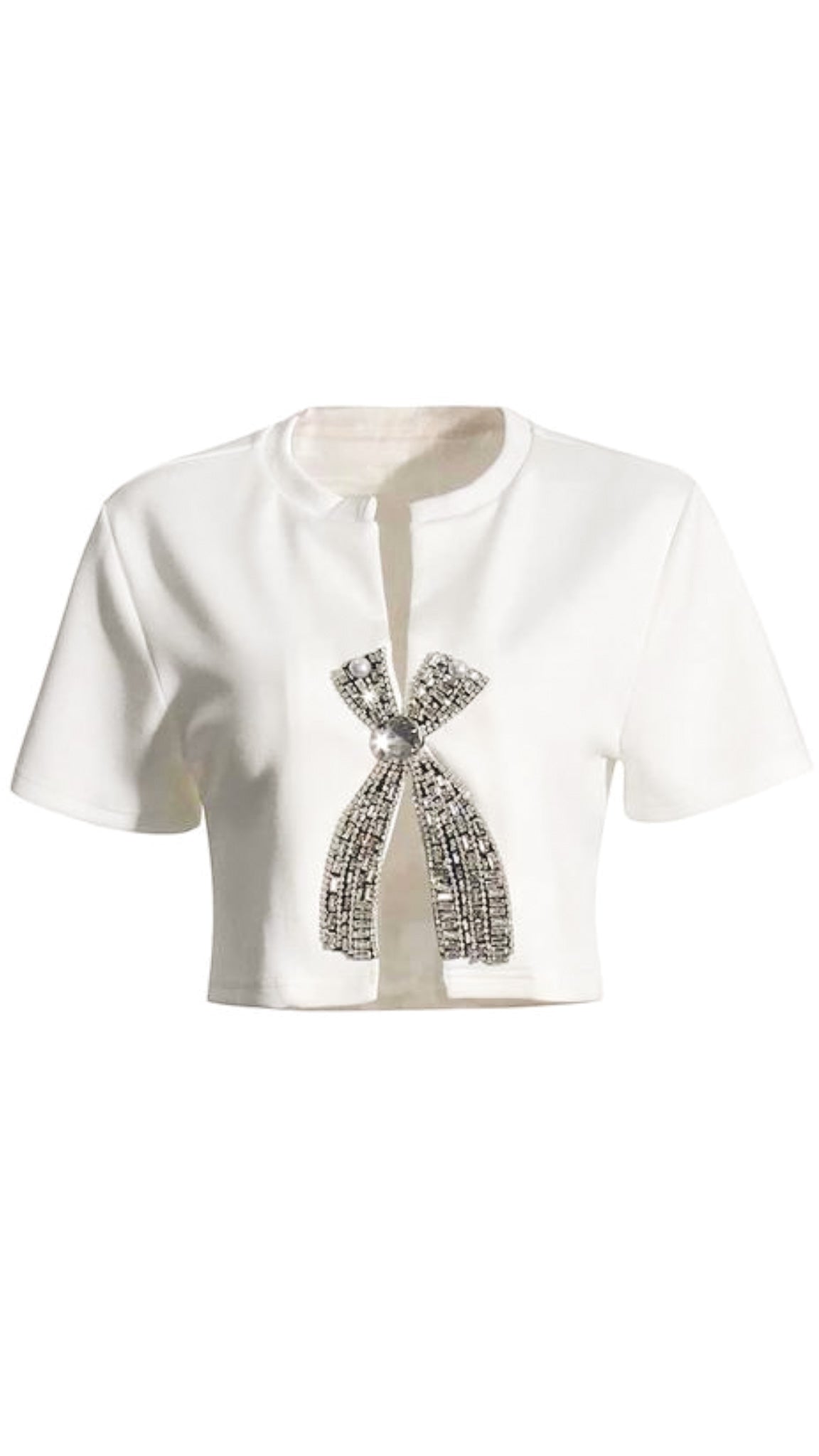 Velmira | Women’s Embellished Cropped Short Sleeve Top