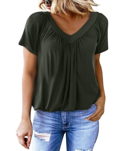 Elowyn | Women’s V-Neck Short Sleeve Relaxed Blouse