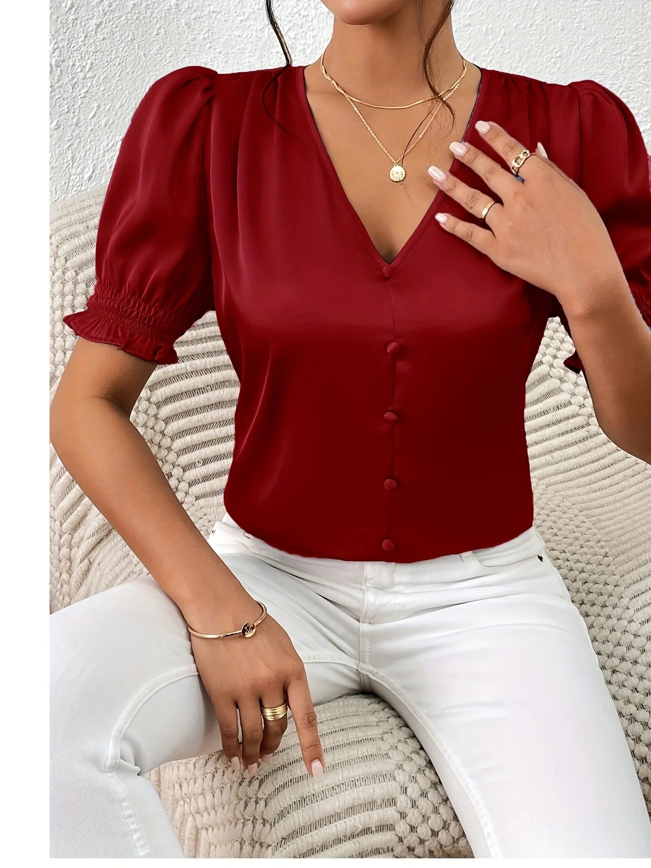 Ari | Women’s Puff Sleeve Button Blouse