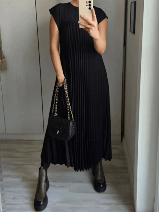 Aurevia | Sleeveless Spring Pleated Maxi Dress