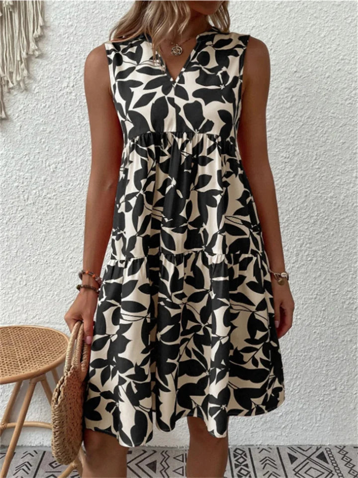 Virellane | Women’s Sleeveless Tiered V-Neck Midi Dress