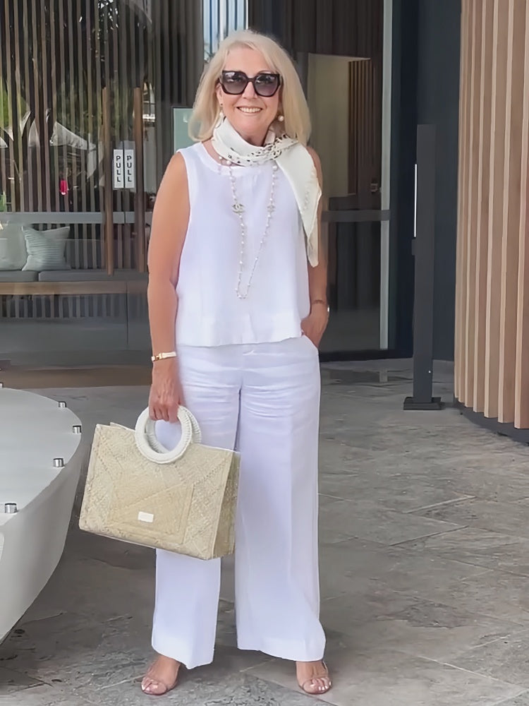 Women’s Casual 2 Piece Summer Set – Sleeveless Top and Wide Leg Pants