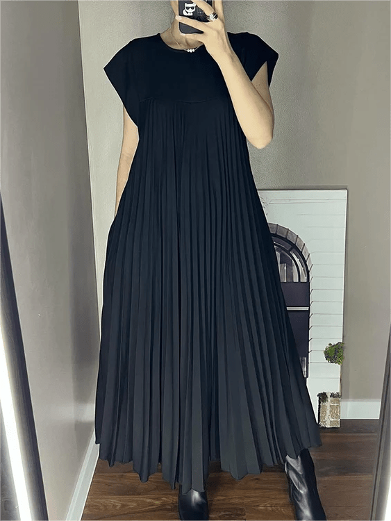 Aurevia | Sleeveless Spring Pleated Maxi Dress