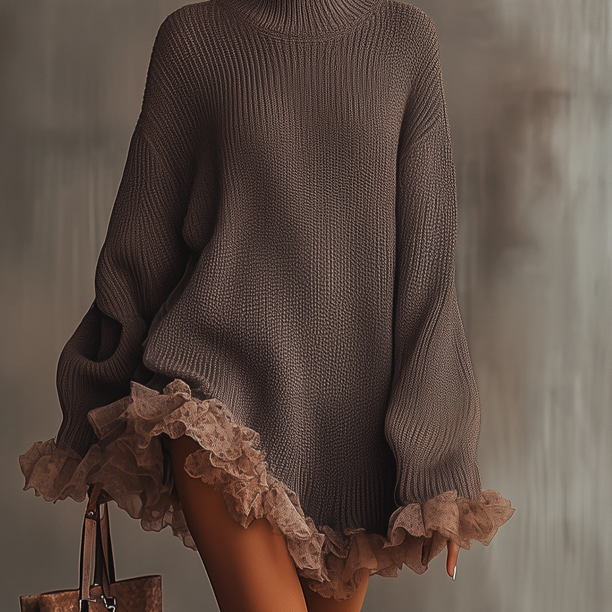 Women’s Sweater Dress – Turtleneck Long Sleeve Mini Dress
