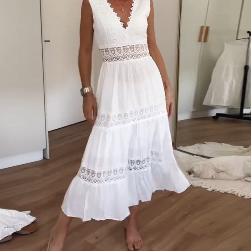Lace Trim Midi Dress – Elegant Summer Dress