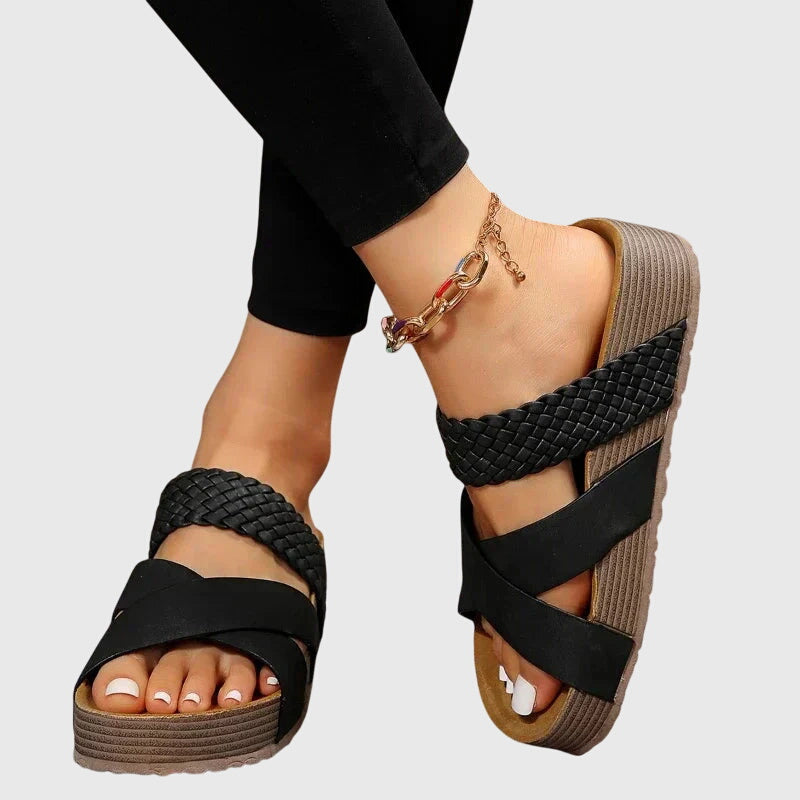Aurevia | Women's Cross Strap Platform Orthopedic Slides