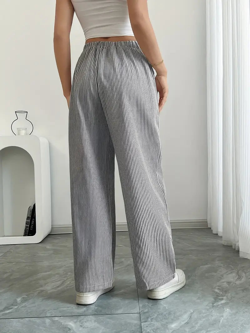 Ribbed Wide Leg Pants – Drawstring Casual Pants for Women