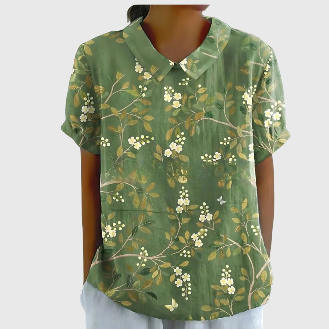 Elowenra | Floral Print Collar Blouse