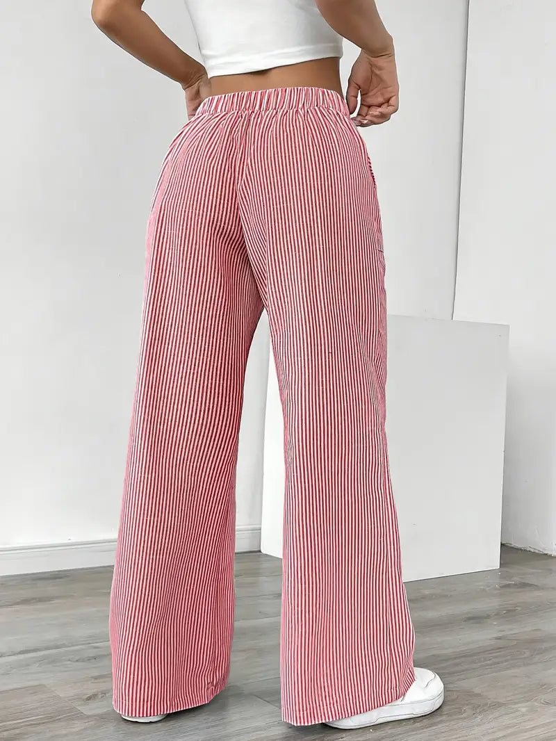 Ribbed Wide Leg Pants – Drawstring Casual Pants for Women