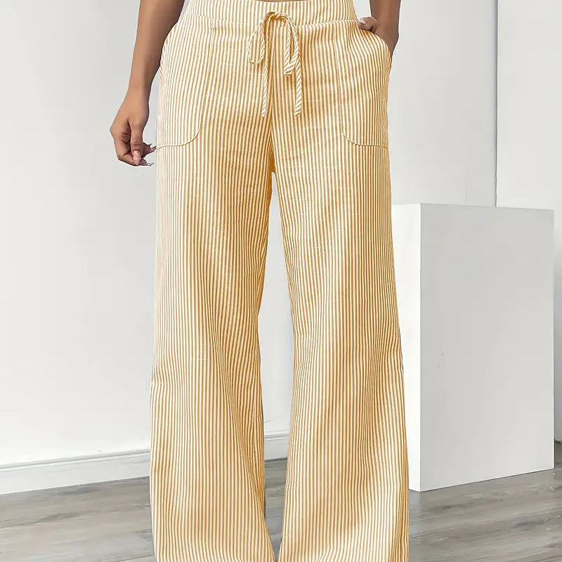 Ribbed Wide Leg Pants – Drawstring Casual Pants for Women