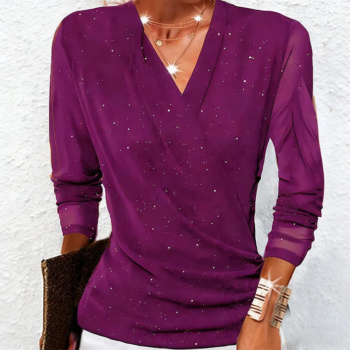 Mira | Women’s Shimmer V-Neck Evening Blouse