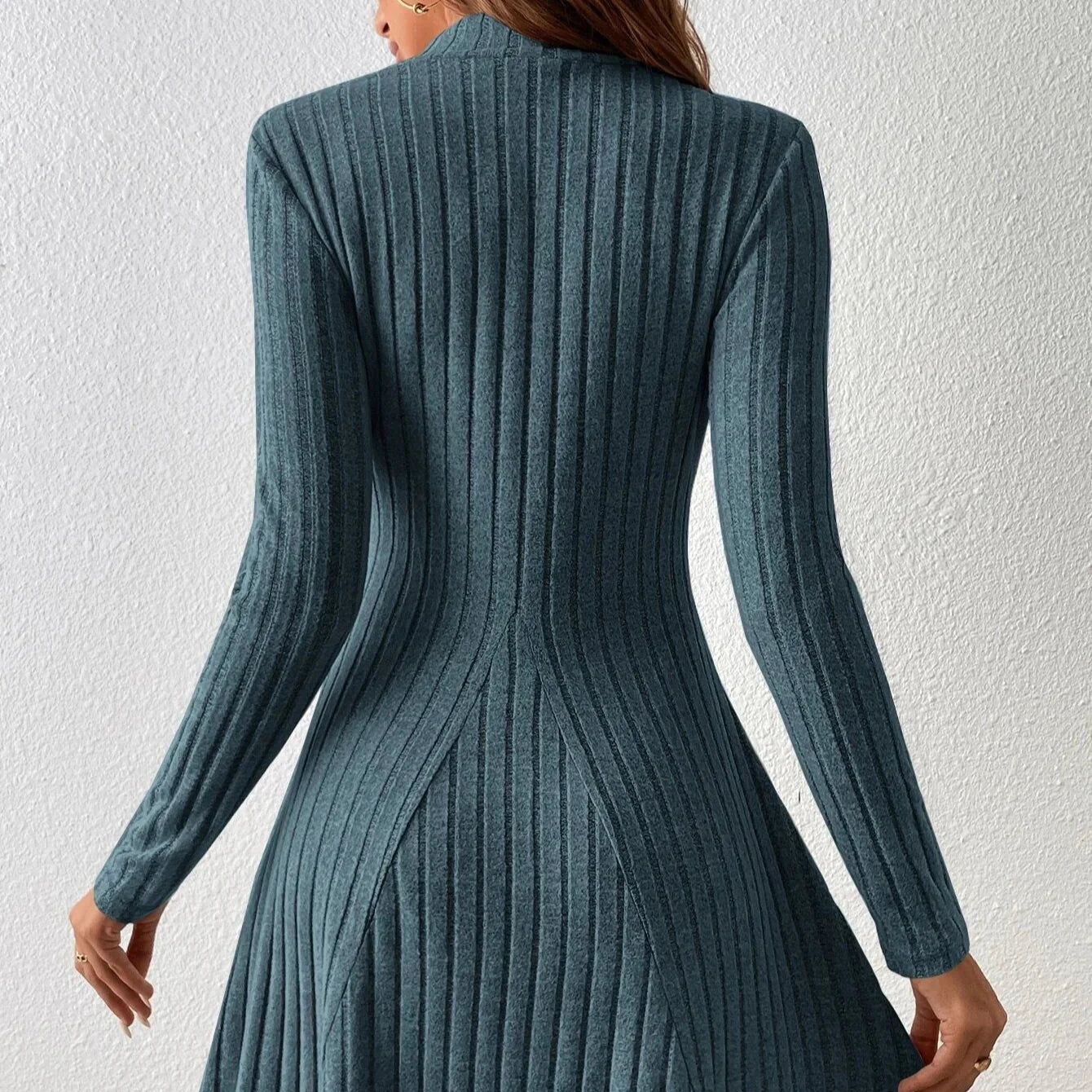 Vaelora | Women’s Ribbed Long Sleeve Fit and Flare Mini Dress