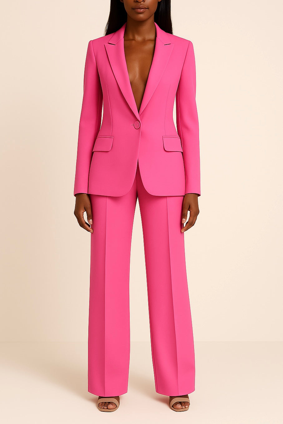 Women’s Elegant Evening Set – Single Button Blazer and Wide Leg Pants