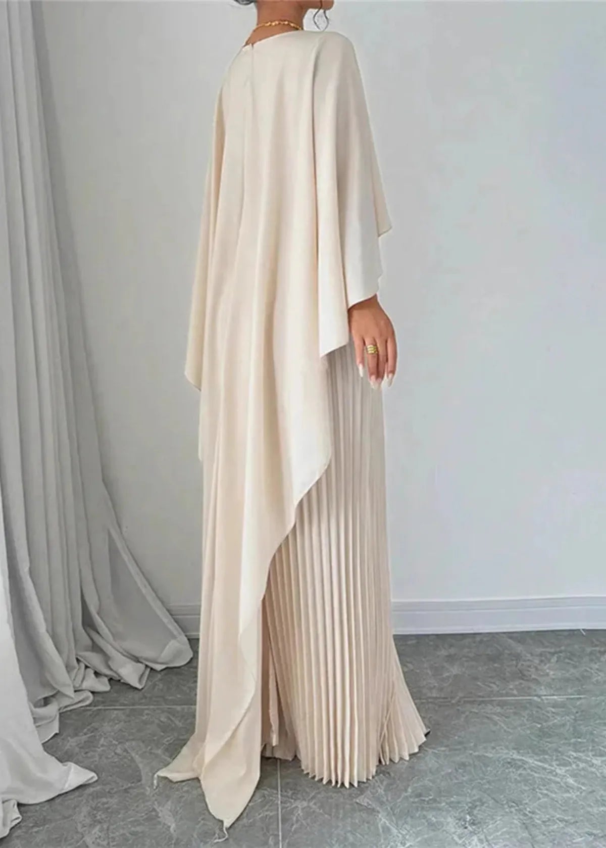 Women’s Pleated Cape Overlay Maxi Dress