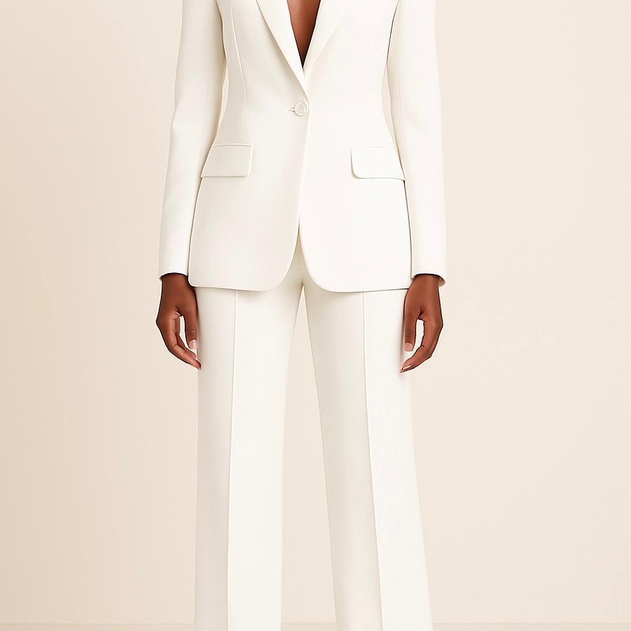 Women’s Elegant Evening Set – Single Button Blazer and Wide Leg Pants