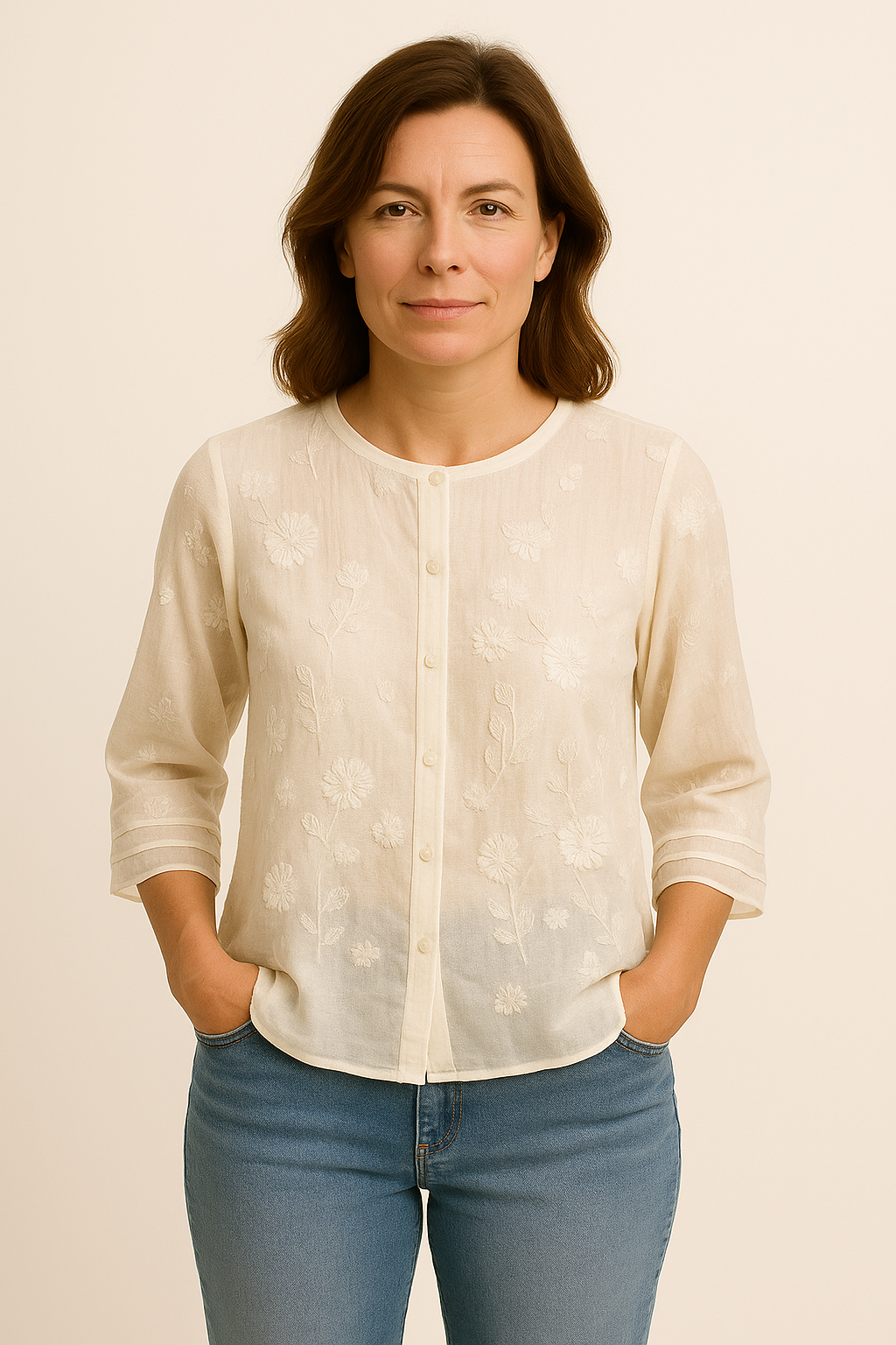 Avery | Lightweight Embroidered Summer Button Top
