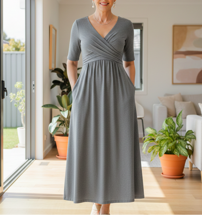 Chic Women’s Midi Tummy Tucking Dress with V-Neck