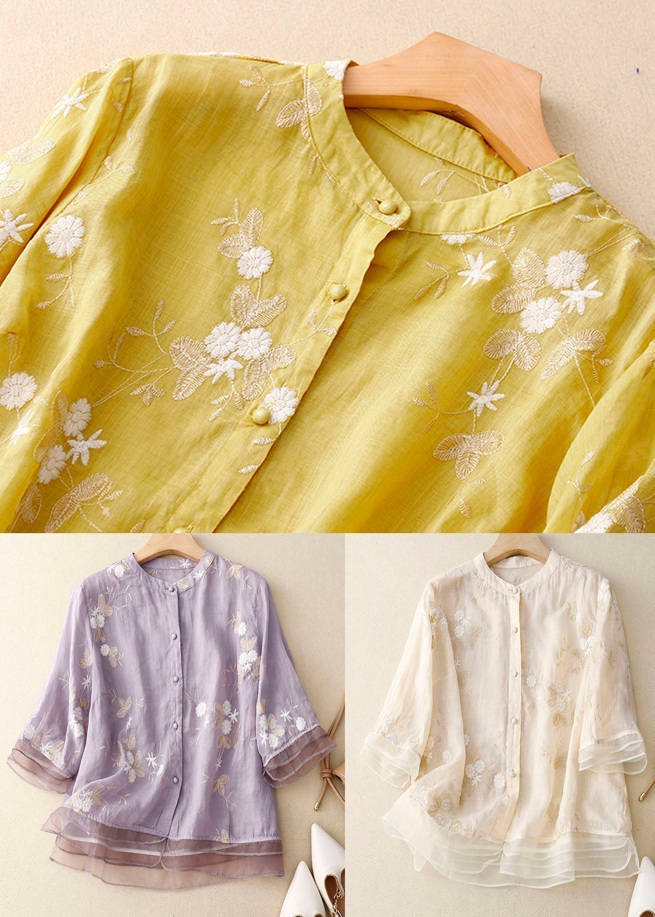 Avery | Lightweight Embroidered Summer Button Top