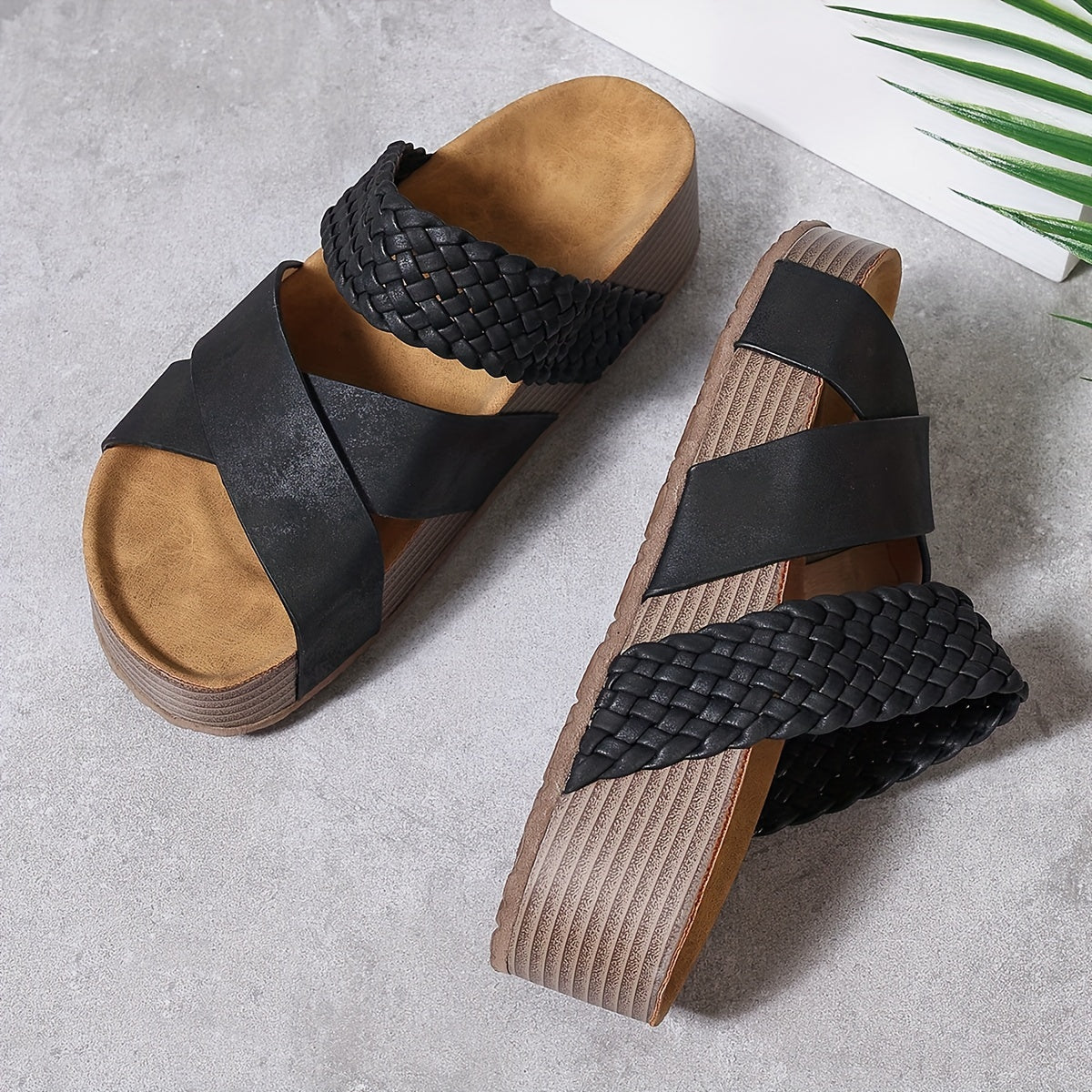 Calverna | Women’s Platform Slides with Braided Strap