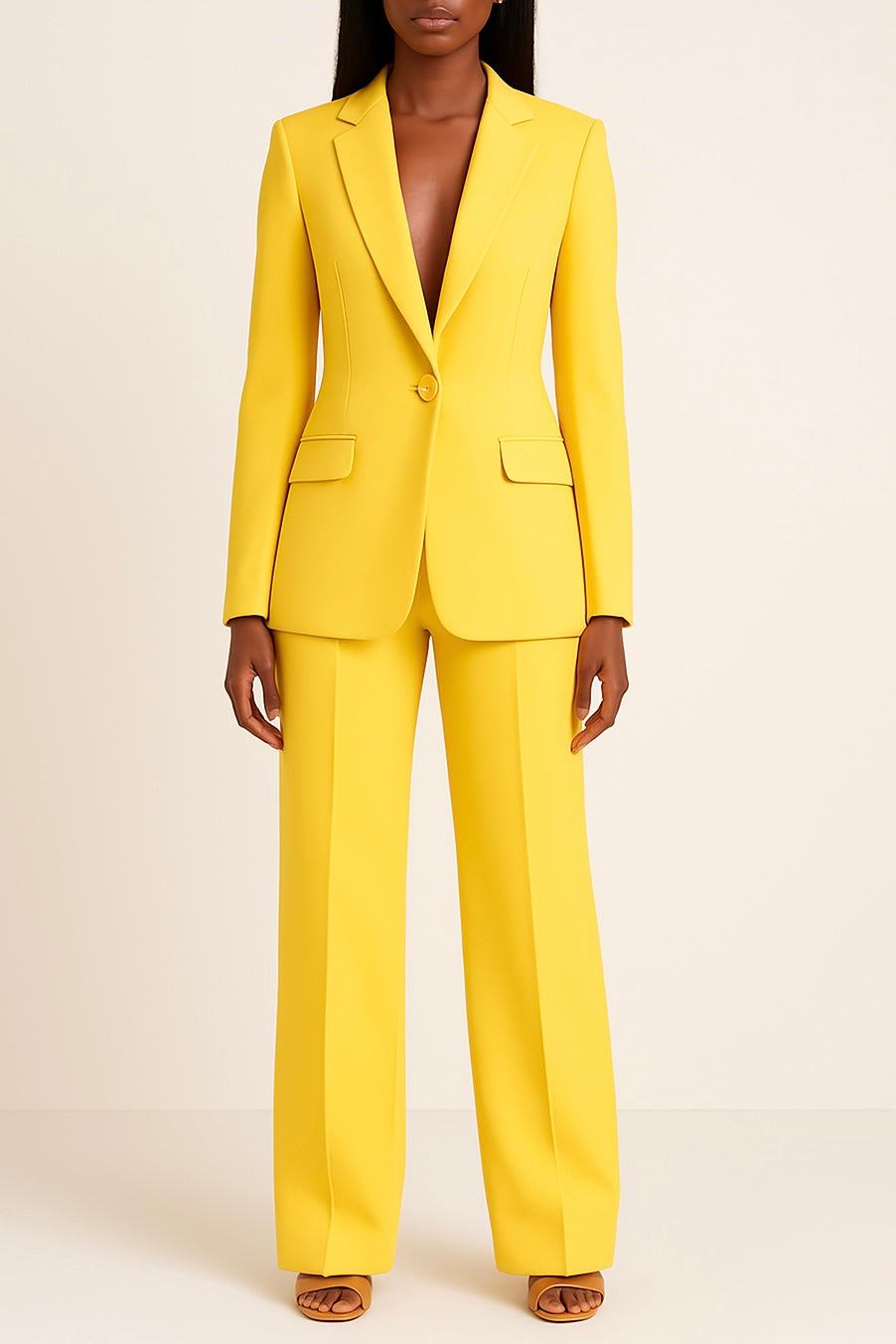 Women’s Elegant Evening Set – Single Button Blazer and Wide Leg Pants
