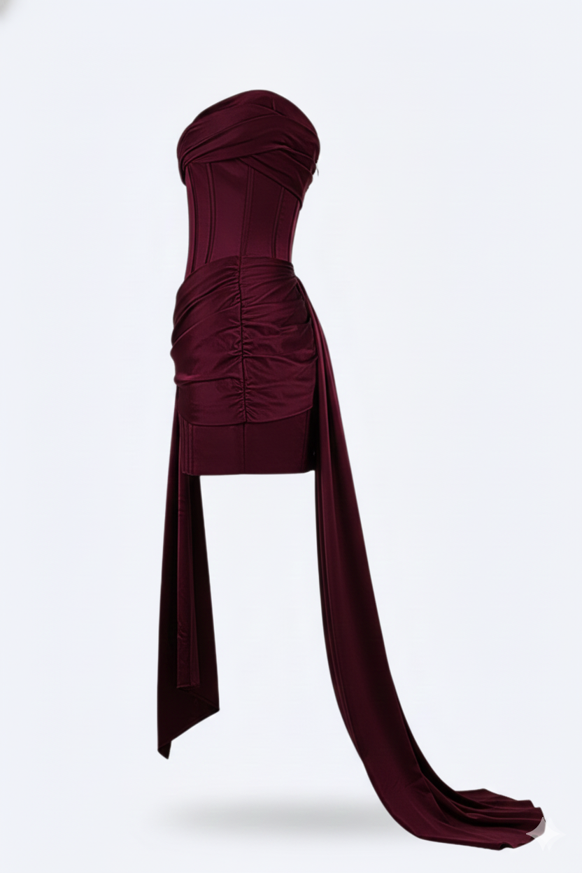Women’s Short Evening Dress – Elegant Asymmetric Draped Style
