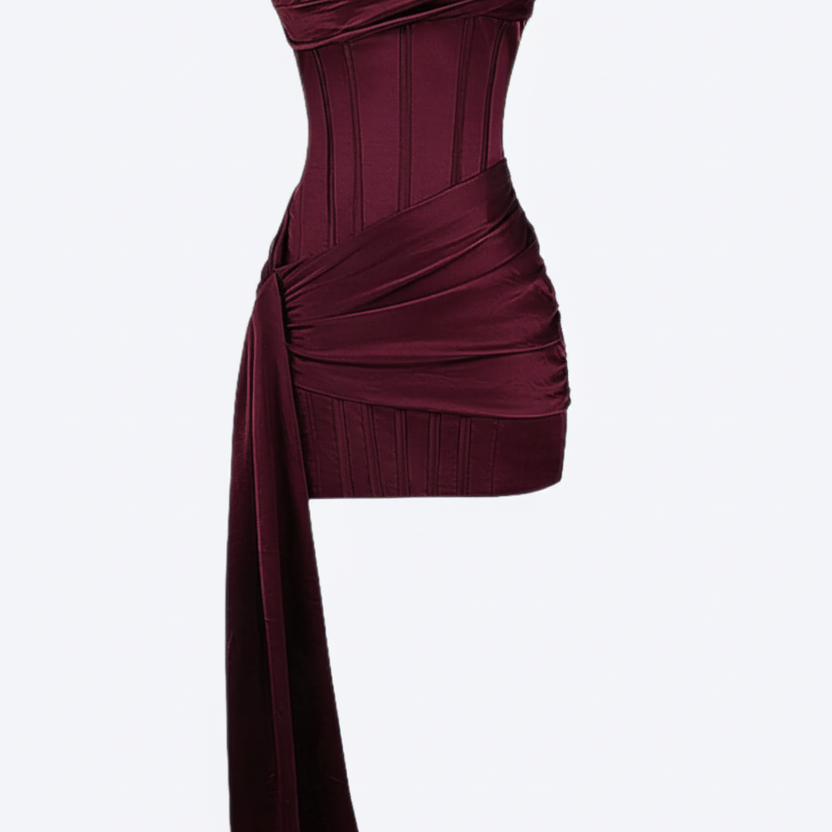 Women’s Short Evening Dress – Elegant Asymmetric Draped Style