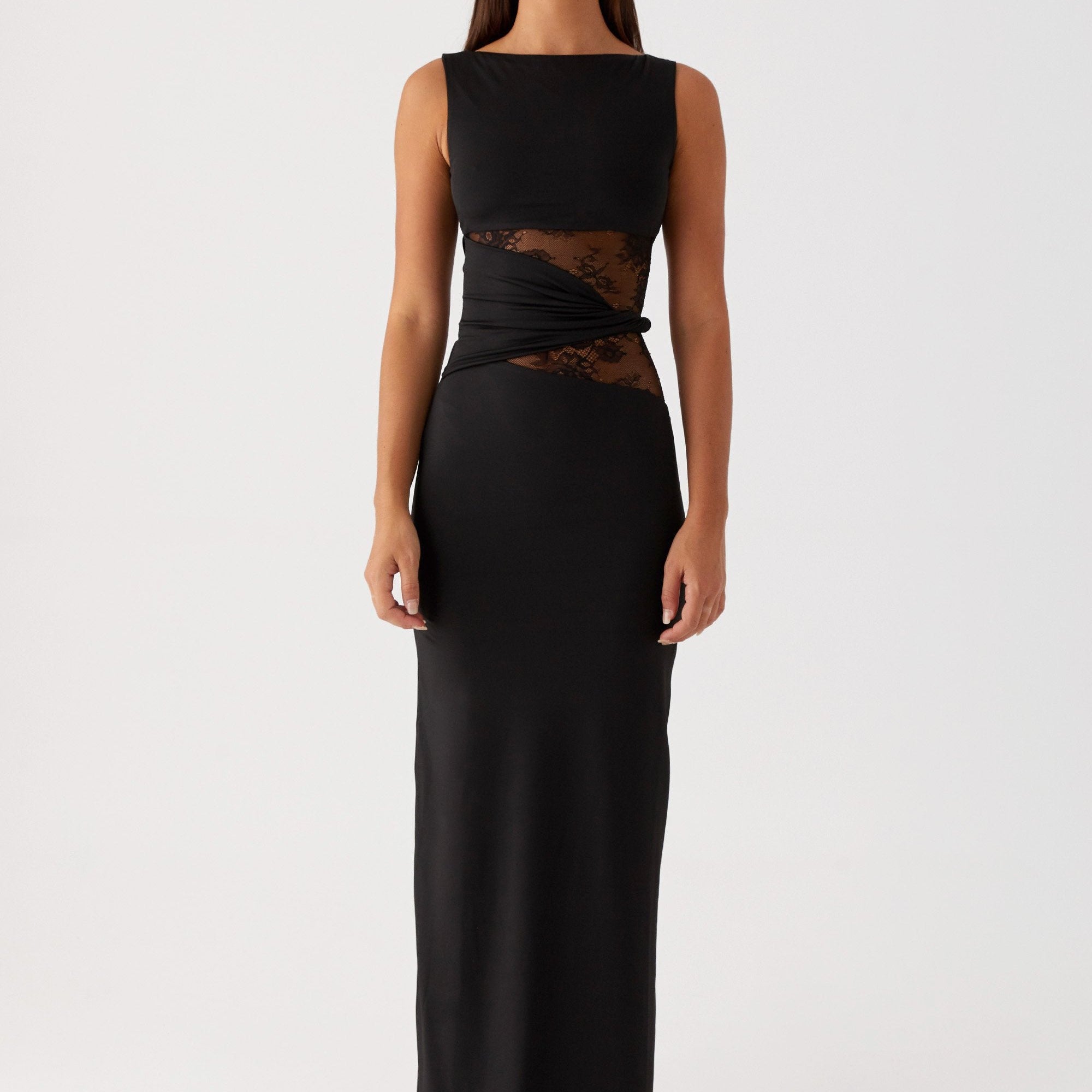 Serena | Women’s Lace Panel Sleeveless Evening Maxi Dress