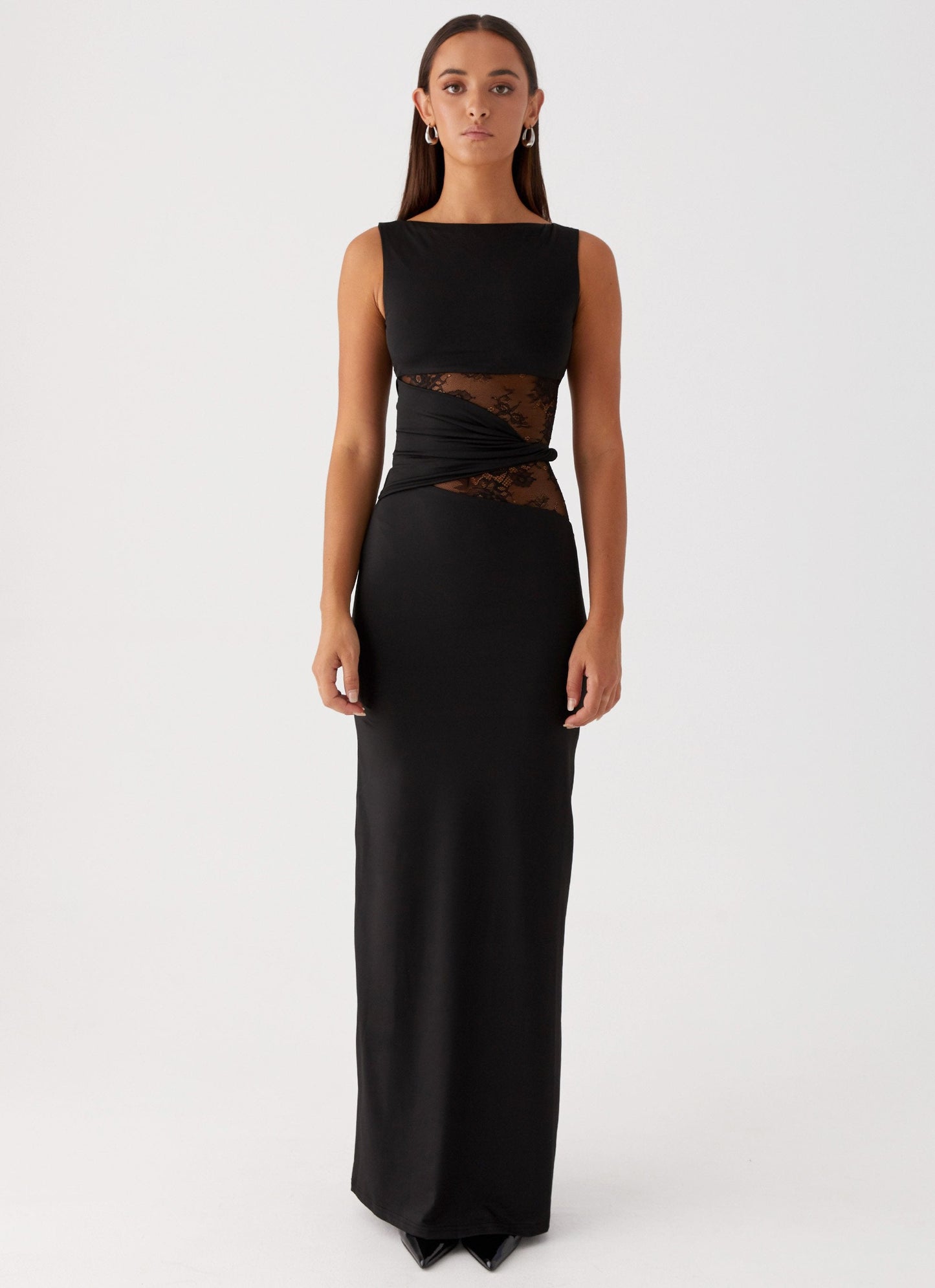 Serena | Women’s Lace Panel Sleeveless Evening Maxi Dress
