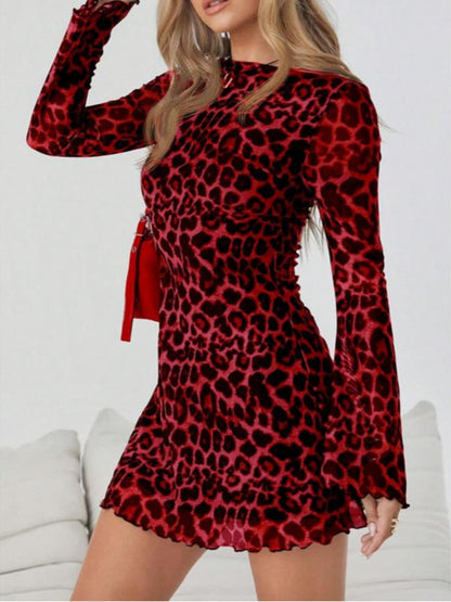 Lena | Women's Leopard Print Long Sleeve Mini Dress