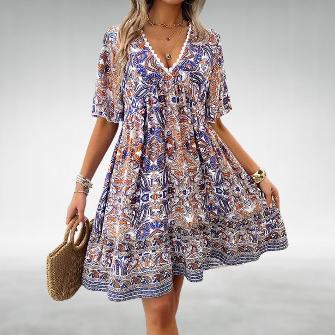 Zafrina | Women’s Bohemian Print Flowy Midi Dress