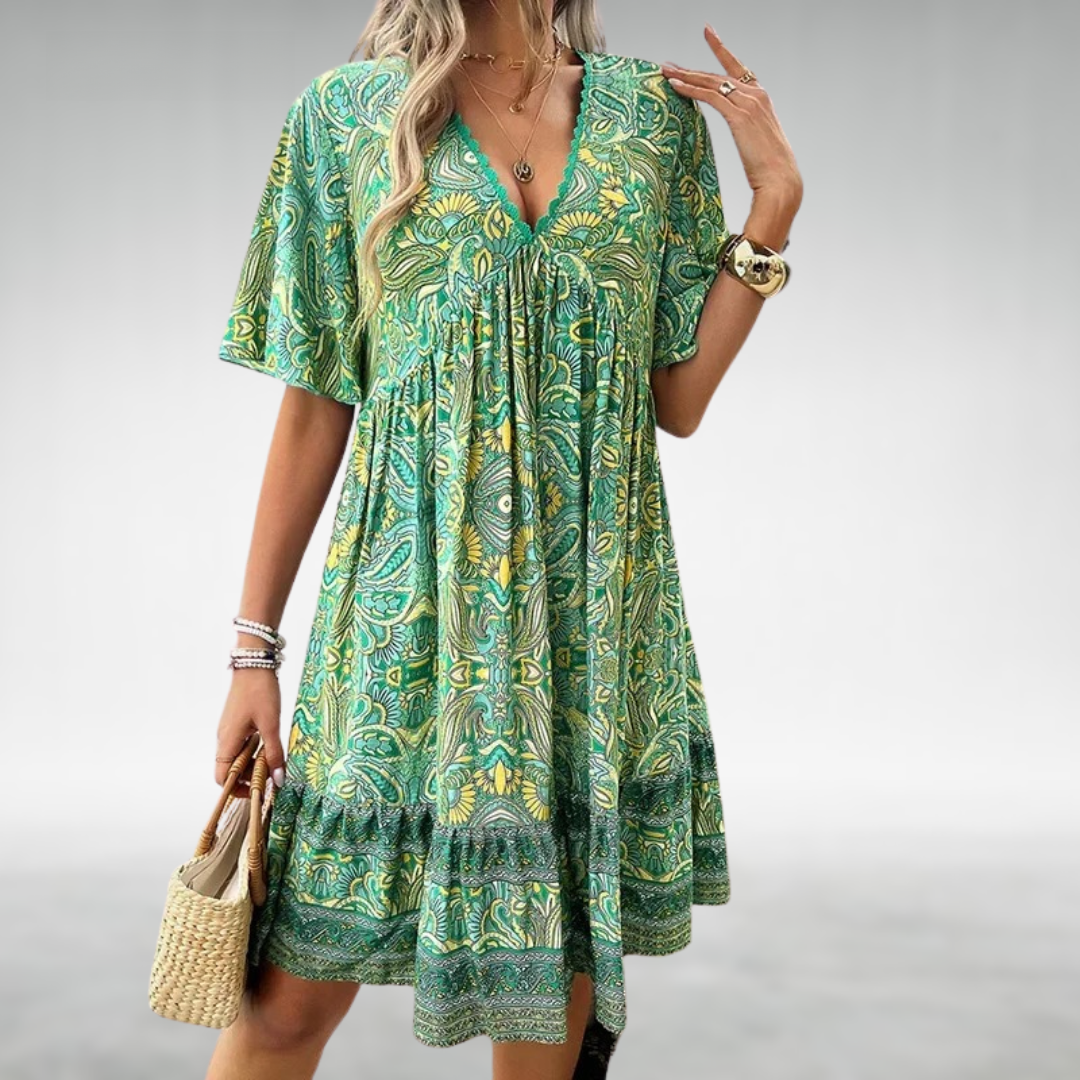 Zafrina | Women’s Bohemian Print Flowy Midi Dress