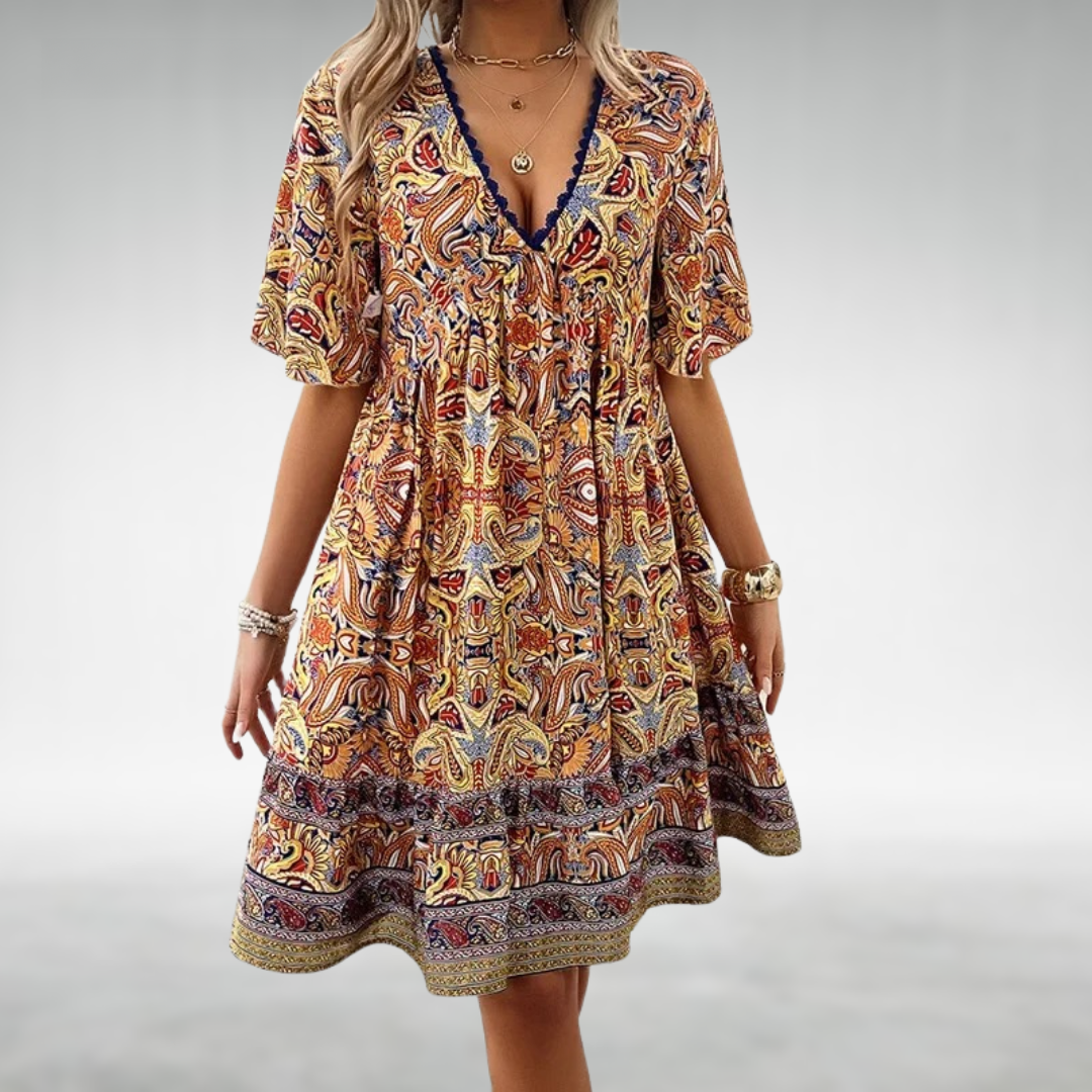 Zafrina | Women’s Bohemian Print Flowy Midi Dress