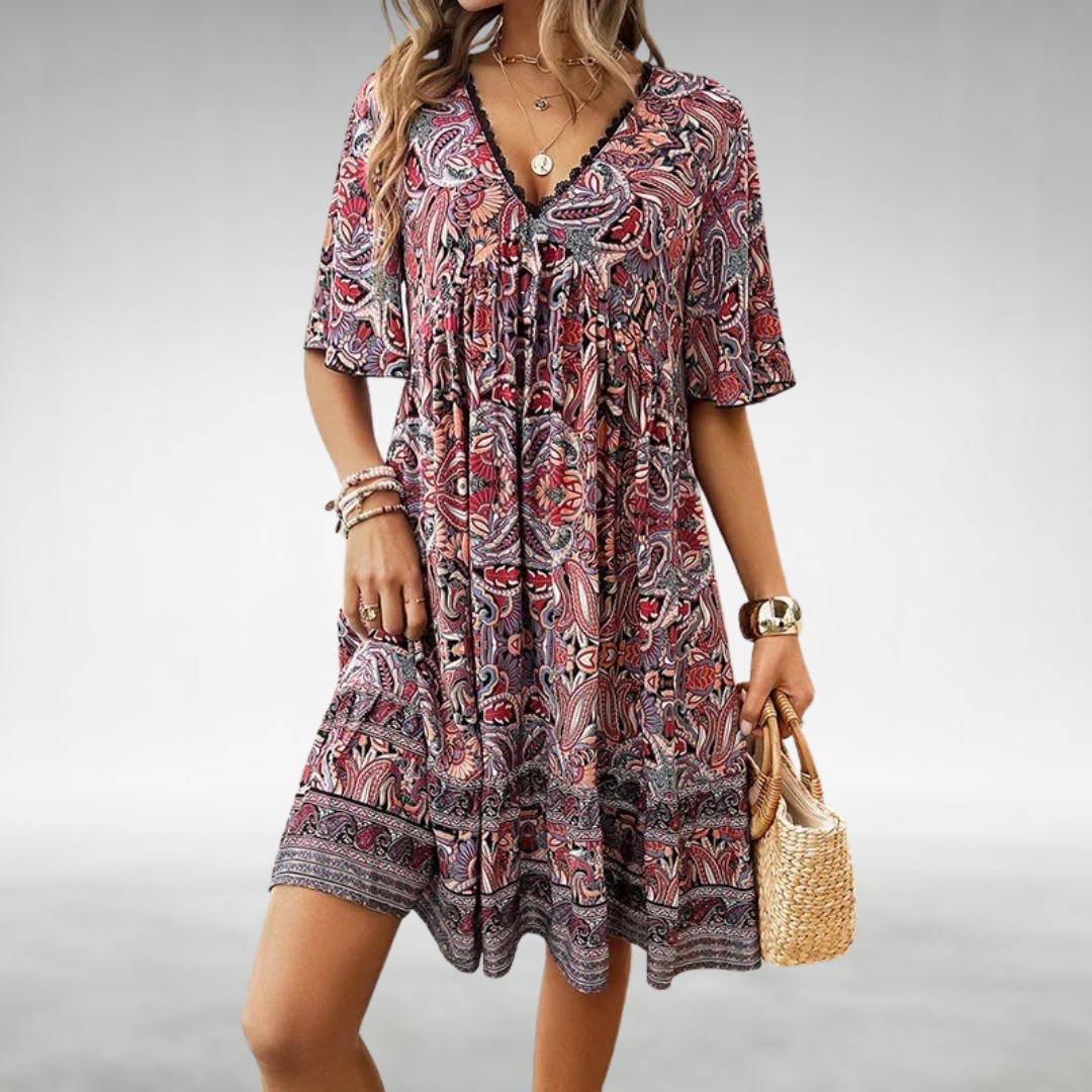 Zafrina | Women’s Bohemian Print Flowy Midi Dress