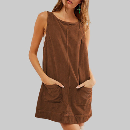 Brellia | Women’s Corduroy Sleeveless Pocket Pinafore Dress