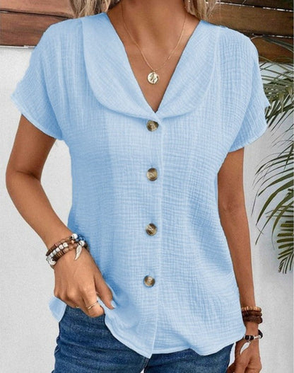 Solara | Women’s Button Front Short Sleeve Relaxed Blouse