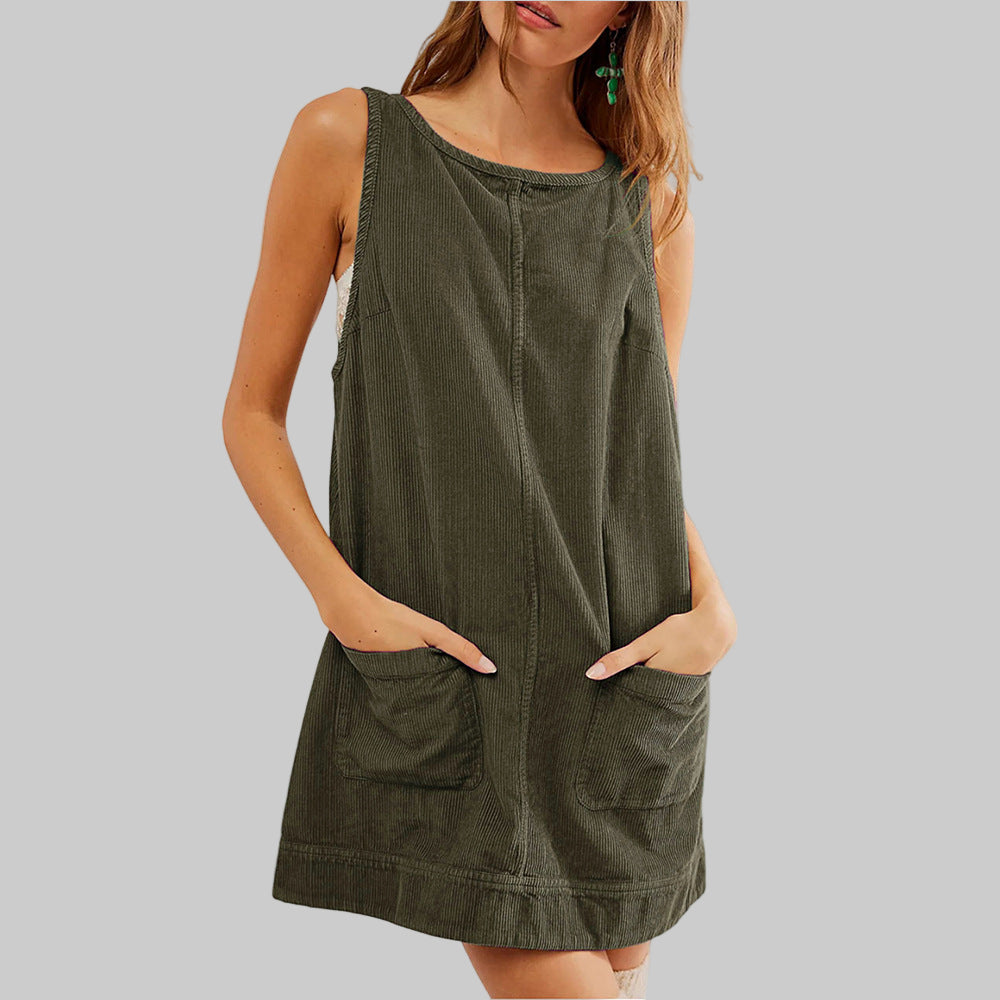 Brellia | Women’s Corduroy Sleeveless Pocket Pinafore Dress