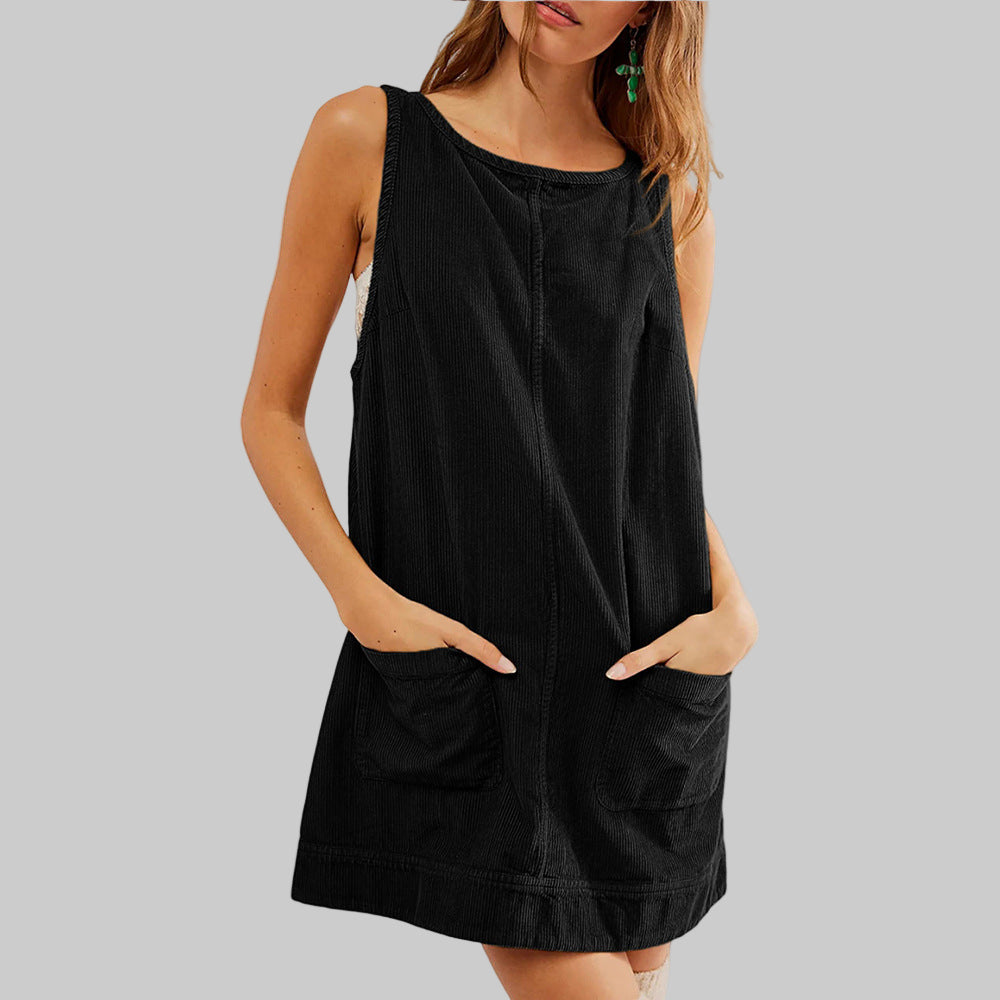 Brellia | Women’s Corduroy Sleeveless Pocket Pinafore Dress