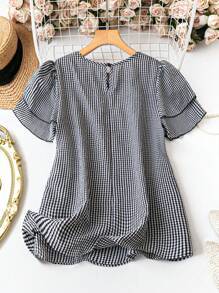 Elvarie | Women’s Smocked Gingham Peplum Blouse